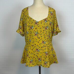 Monteau Yellow Floral Blouse Top Shirt ((size XL))